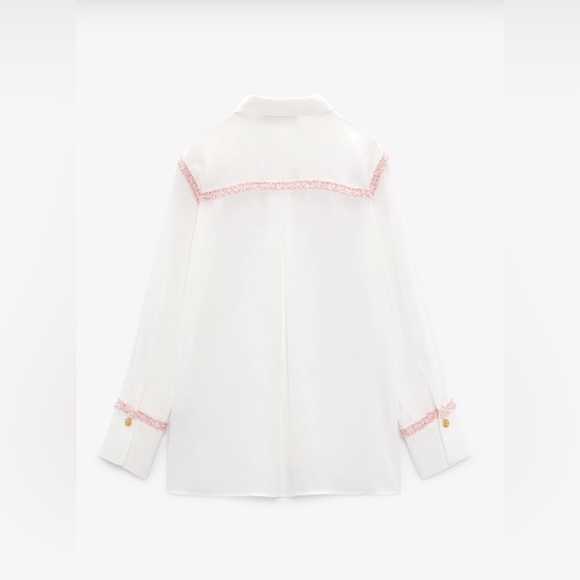 Zara white chiffon blouse with pink tweed textured detail - Picture 4 of 9